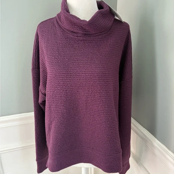 NWT CALIA Lunar Jacquard Funnel Neck sweatshirt in Velvet Plum size large. - Picture 5 of 7